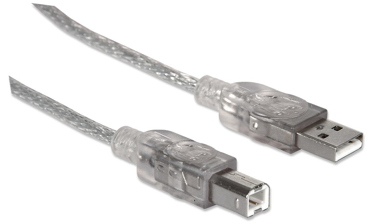 345408 Cable para impresora USB-A a USB-B de 5mts - color Plateado, Velocidades de hasta 480 Mbps.