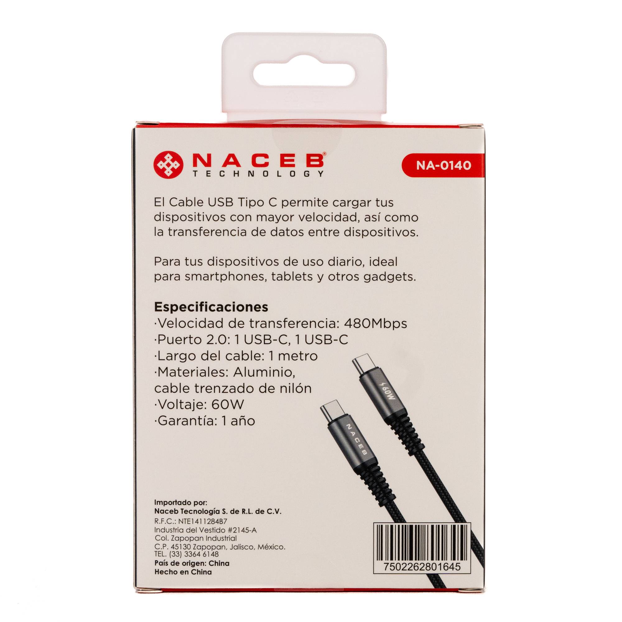 NACEB CABLE TIPO-C AC 60W 1M NA-0140 -