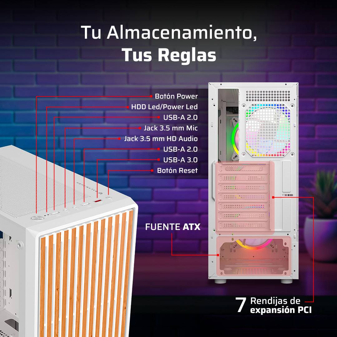 Gabinete Gamer Media Torre ATX Dragonfly Wood GM580CW  Factor: ATX - Micro Atx - Mini ITX