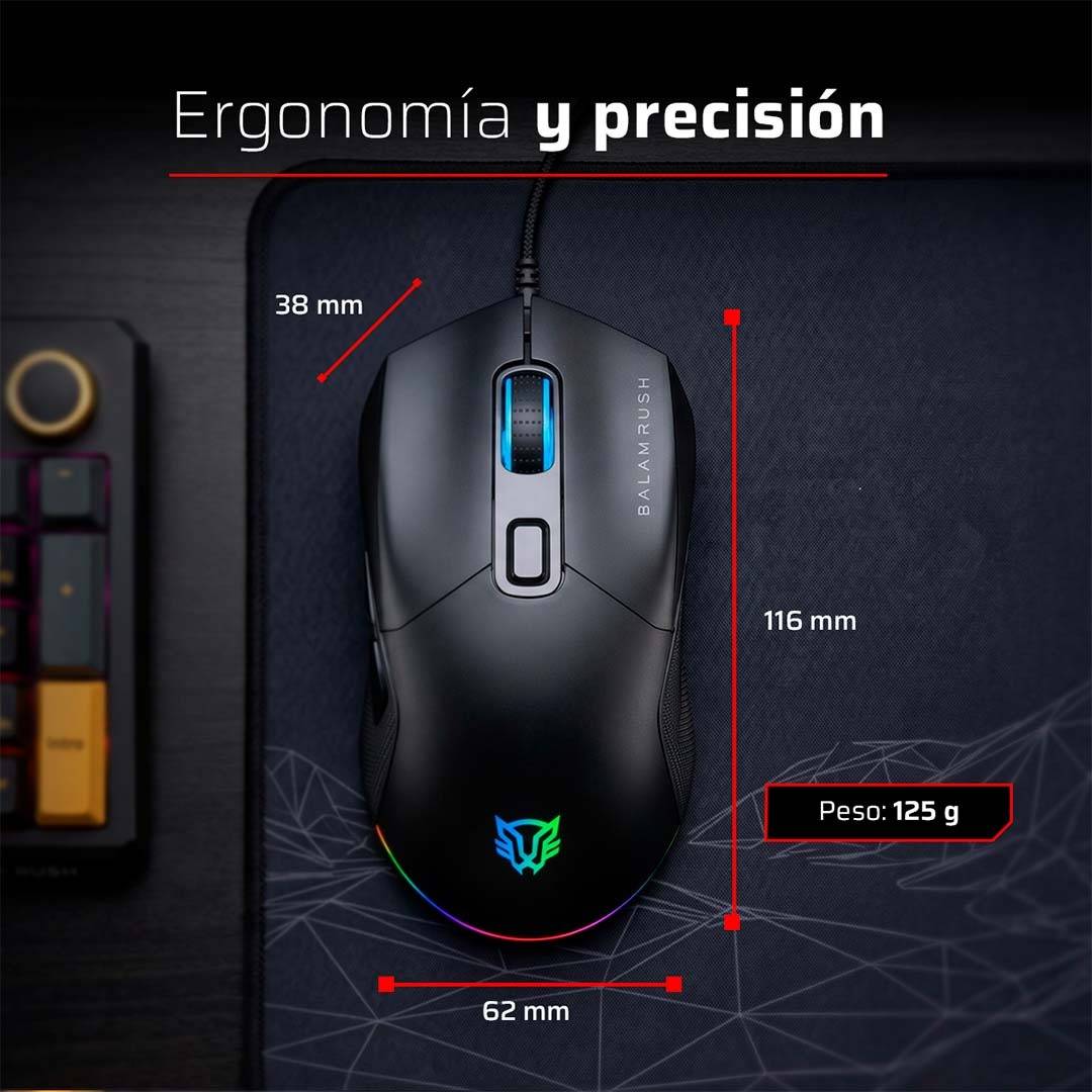 Mouse Gamer Alámbrico Raptor Plus MG2 / Optico 825IC / hasta 7 - 200 DPI / 6 Botones / Polling Rate 1000 Hz / Switch 5 Mill clicks / RGB / USB-A