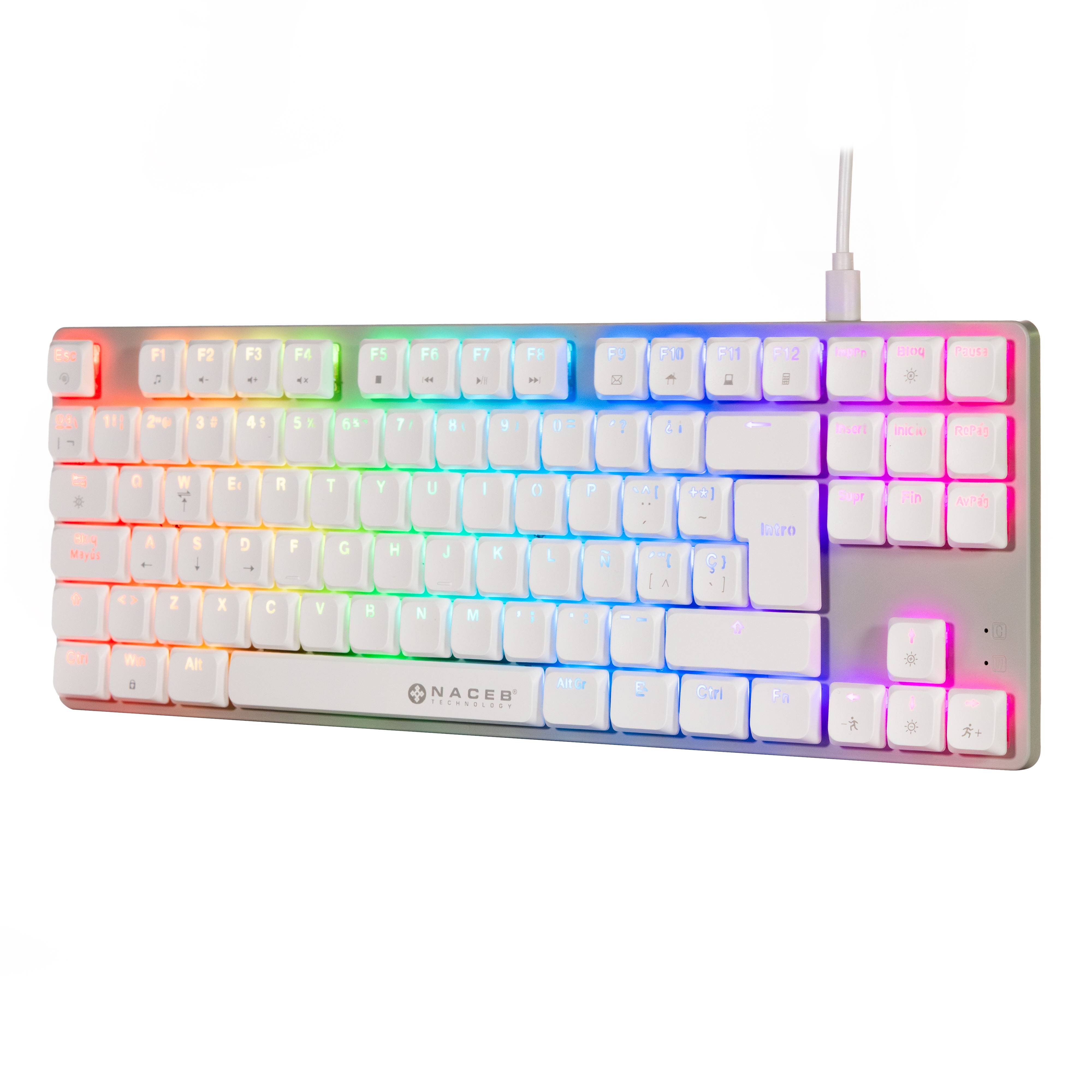 NACEB TECLADO MECANICO TKL GAMER LOW PROFILE RGB 80  K1009 87 TECLAS FULL BLANCAS -