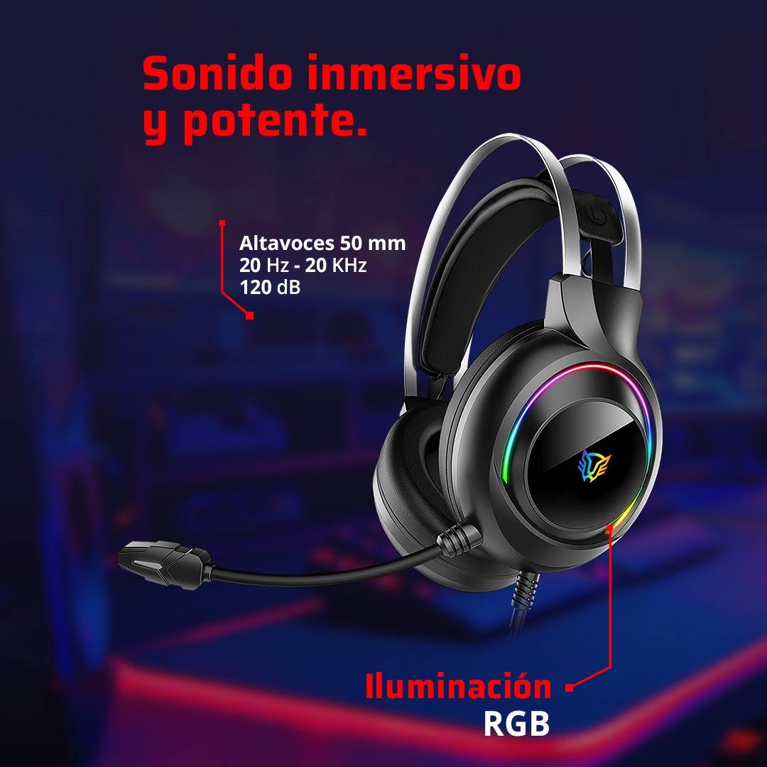 Headset Gaming Alambrico Hesix II HS688 Balam Rush Azender Series Sonido Envolvente - Alta Voces 50mm