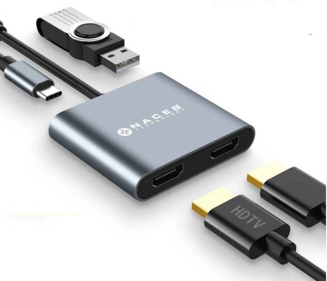 NACEB ADAPTADOR USB-C DUAL HDMI+USB3.0+PD100W NA-0148 -