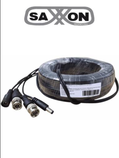 SAXXON WB0120C - Cable de 20 Metros Armado para Video y Energia/ Para Camaras Hasta 8 Megapixeles/ con Conectores BNC y de Energía/ Uso Interior/ Cable de -