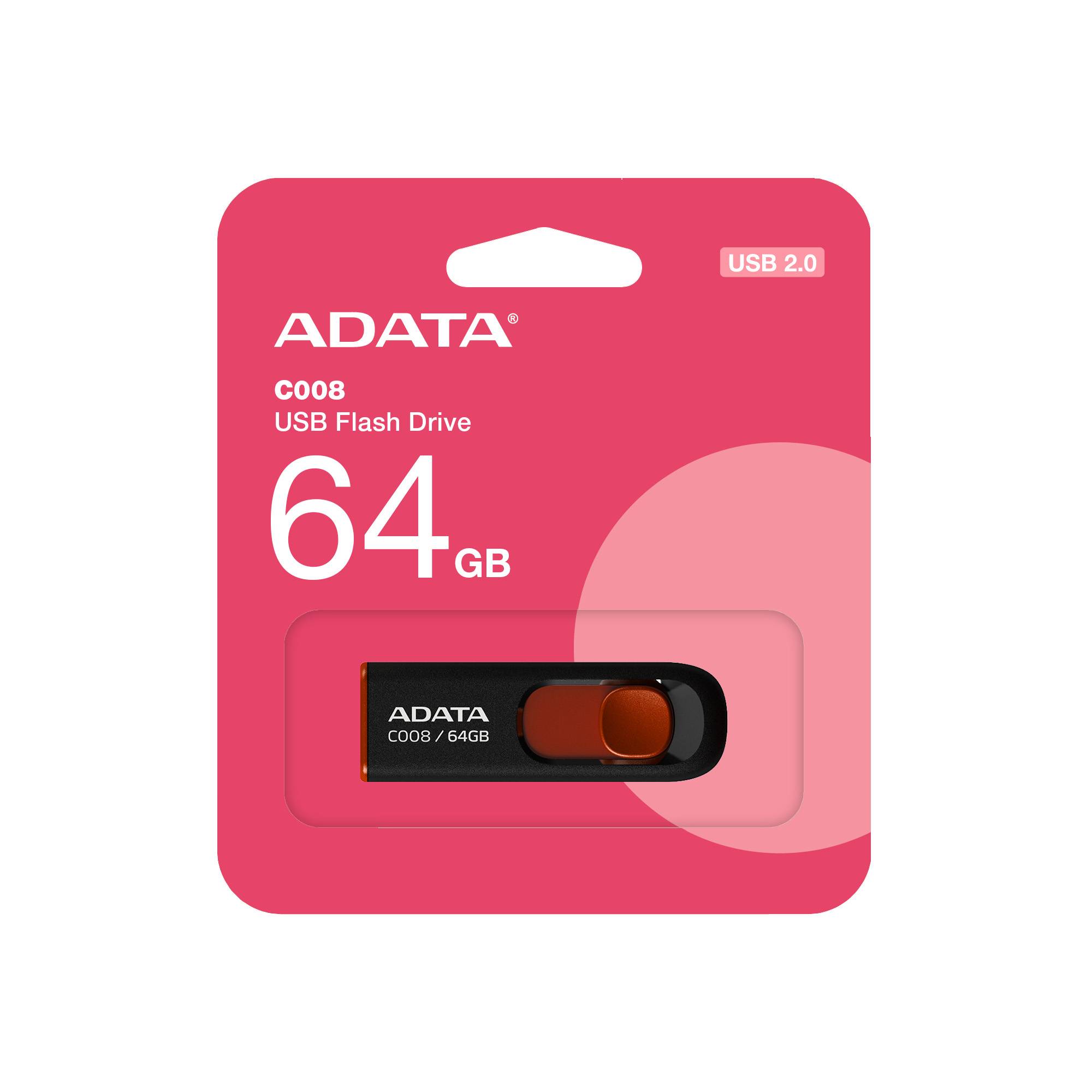 Memoria USB ADATA C008 - Negro, 64 GB, USB 2.0
